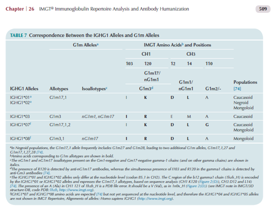 Correspondance IGHG1 G1m